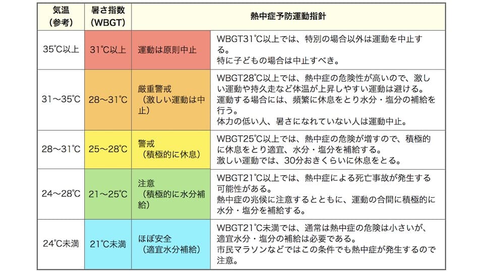 真夏のマラソンの危険性を示すチャート