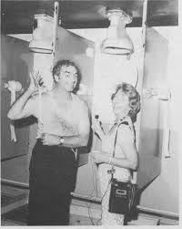 BEHIND THE SCENES PHOTO OF THE WEEK: ERNIE TALKS Ernest Borgnine spoke to a  female journalist during filming on the rigorous work he and the cast were  performing. Here is Borgnine on