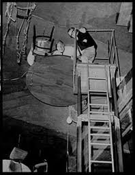 The Poseidon Adventure 1972 - SUSAN SHELBY: PARATROOPER The behind the  scenes photo illuminating how Pamela Sue Martin (and the stuntwoman) got  into position high above for the fall. Note the ladders