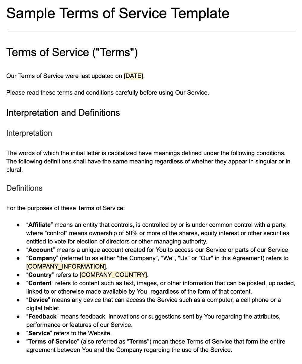 Sample Terms of Service Template [Download] - TermsFeed