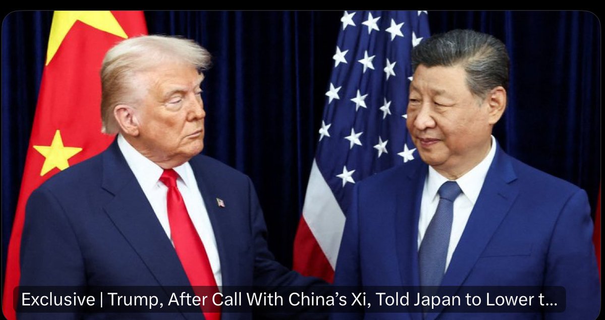 トランプ大統領と高市首相の電話会談を象徴するイラスト。米日首脳の対話シーンが描かれ、背景に中国国旗が薄く配置