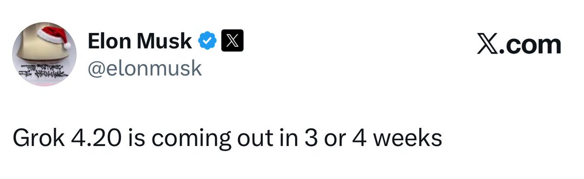 Elon Musk's X post announcing Grok 4.20 release timeline